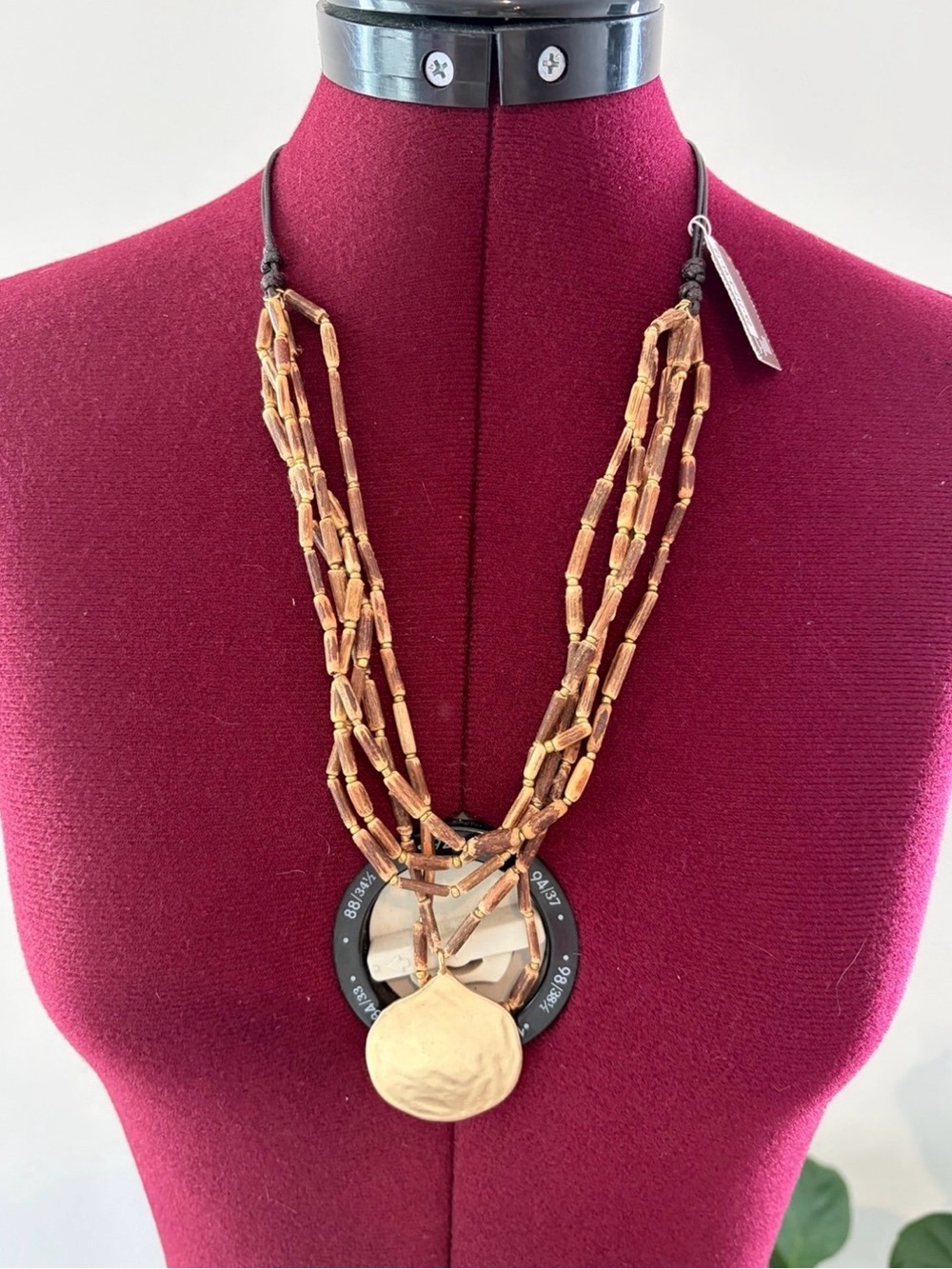 J.Jill Beaded Multi-Strand bamboo Brown Statement Necklace with Gold Pendant